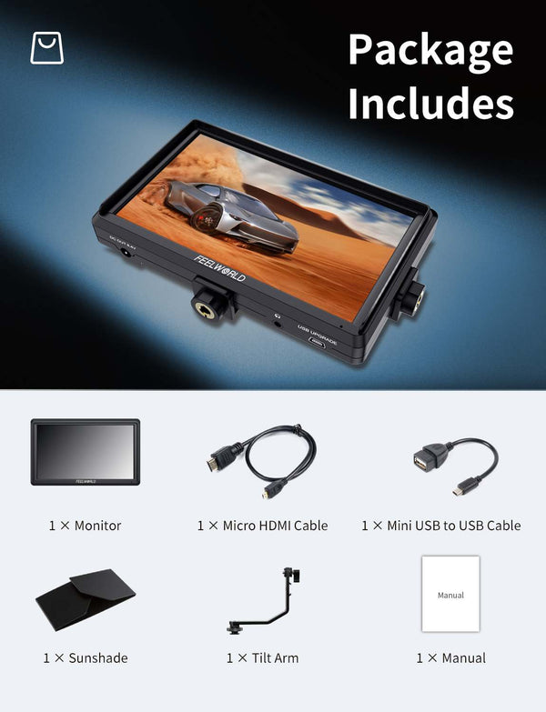 FEELWORLD S55E 5.5 Inch 500 nit Field DSLR Camera Monitor FHD IPS Support 4K HDMI Input Output