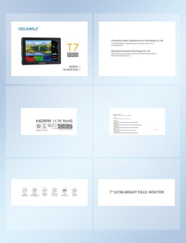 FEELWORLD T7 PRO 7 Inch 2000nit Aluminium Field DSLR Camera Monitor Ultra Bright 4K HDMI 60