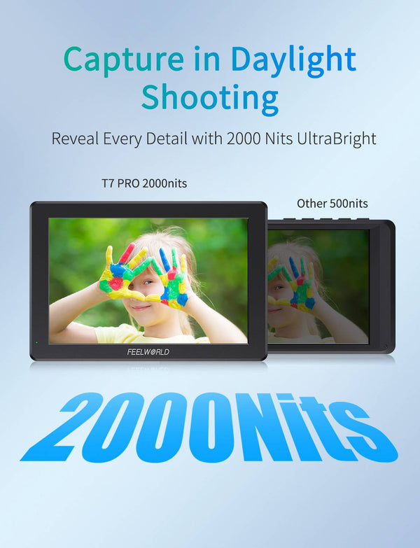 FEELWORLD T7 PRO 7 Inch 2000nit Aluminium Field DSLR Camera Monitor Ultra Bright 4K HDMI 60