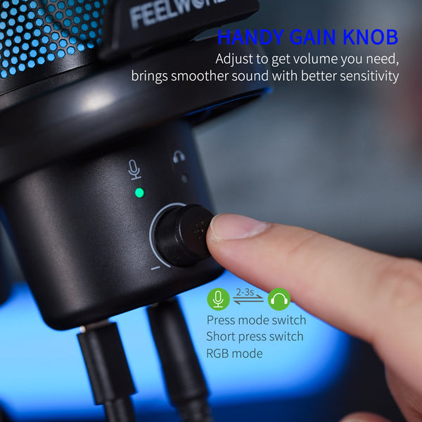 FEELWORLD VM1 Gaming PC USB Condenser Microphone with Boom Arm Stand