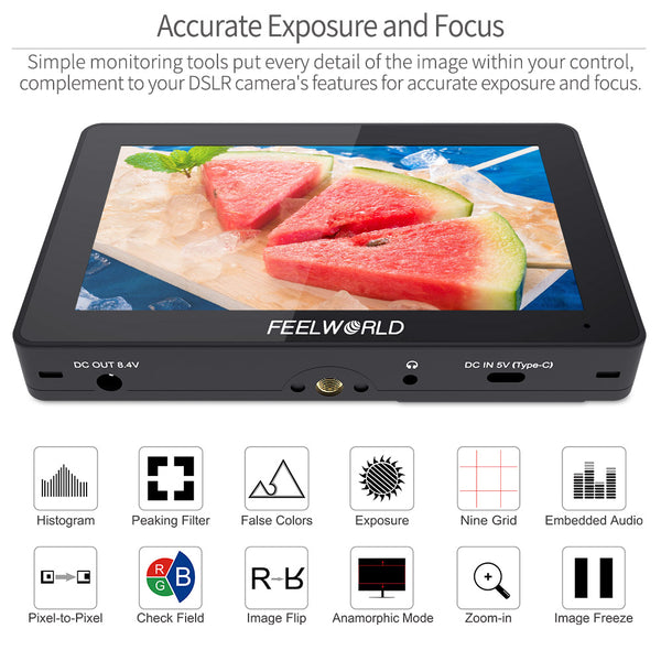 FEELWORLD F5 Pro V4 Monitor da campo per fotocamera DSLR touch da 6 pollici con batteria F750 e borsa