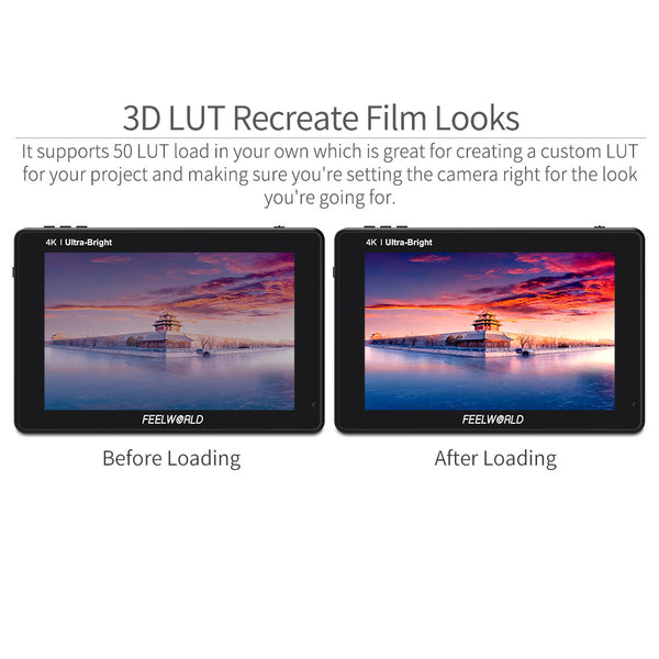FEELWORLD LUT7 7 Polegadas Ultra Bright 2200nit Touch Screen Câmera DSLR Monitor de Campo com 3D Lut com F970 Bateria