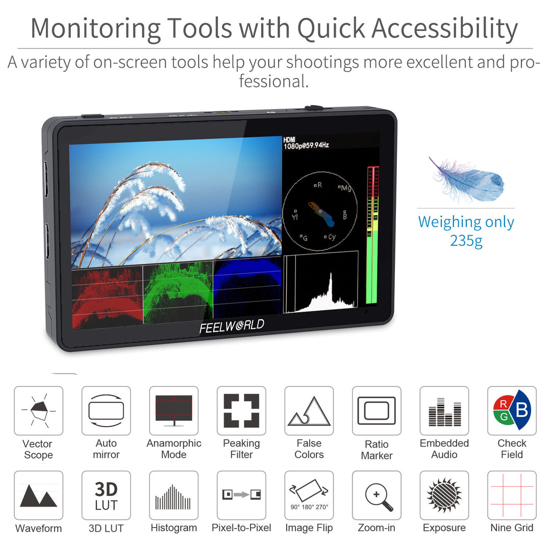FEELWORLD F6 PLUS 5.5” 3D LUT Touchscreen 4K HDMI Camera Field Monitor ...