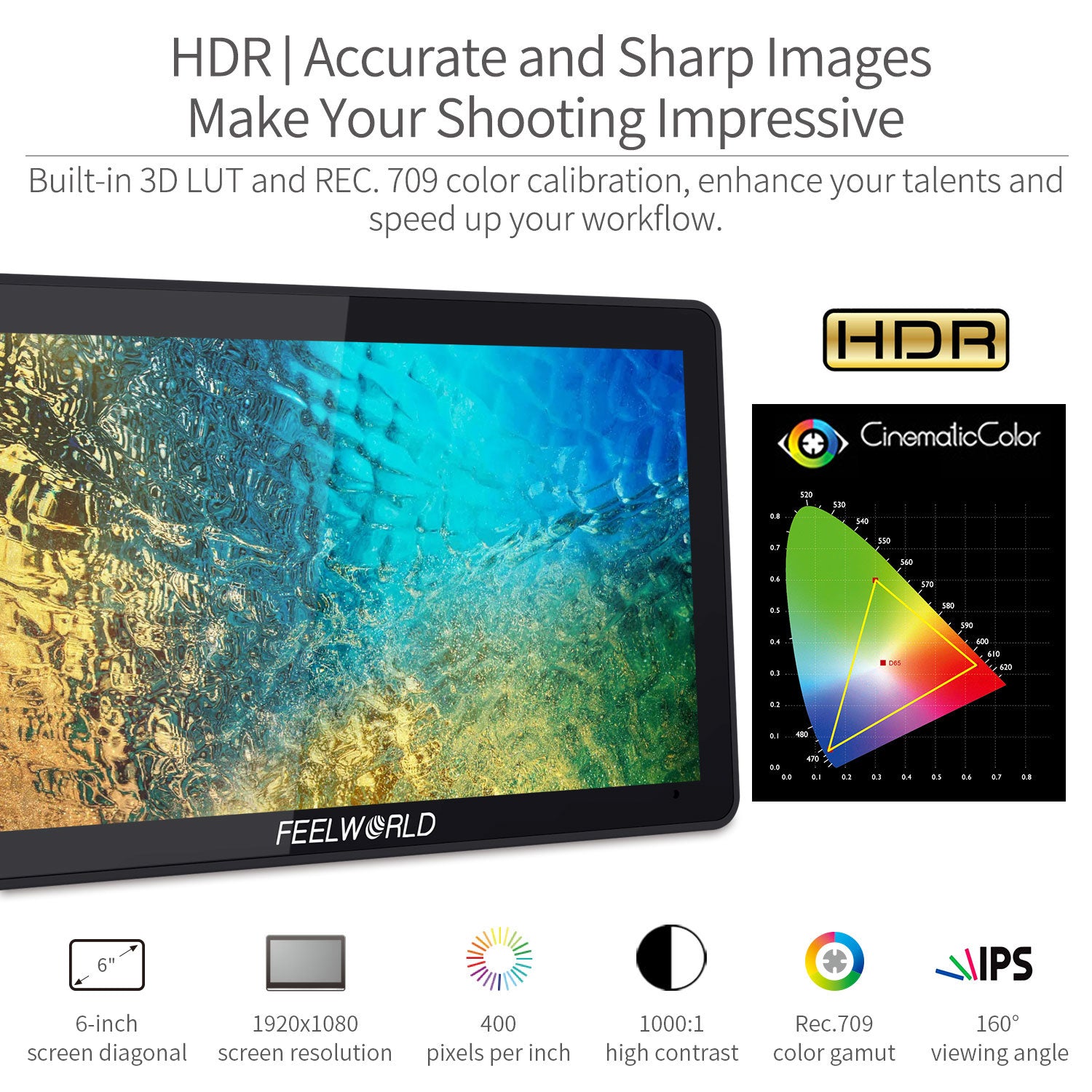 FEELWORLD F6 PLUS 5.5 インチ 3D LUT タッチスクリーン 4K HDMI