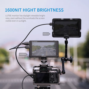 FEELWORLD LUT6E 6 colių 1600 nitų didelio ryškumo jutiklinis ekranas DSLR fotoaparato lauko monitorius