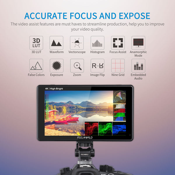 FEELWORLD LUT6E Monitor de campo de câmera DSLR com tela sensível ao toque de alto brilho e 6 polegadas 1600nit