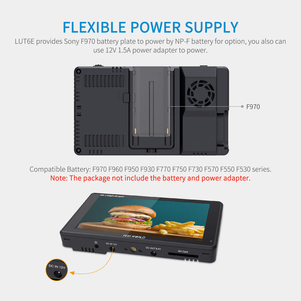 FEELWORLD LUT6E 6 インチ 1600nit 高輝度タッチスクリーン DSLR カメラ フィールド モニター