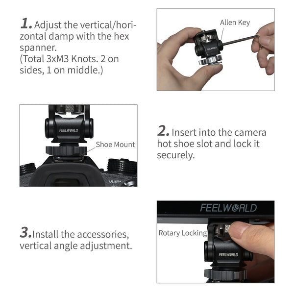 FEELWORLD Mini Hot Shoe Stand -kameranäytön asennus DSLR-, mikrofoni-, DSLR-kenttämonitorille