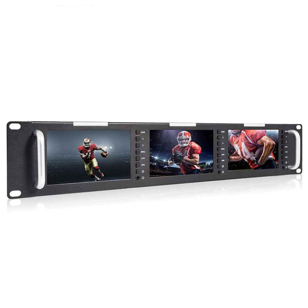 FEELWORLD T51 kolminkertainen 5 tuuman 2RU LCD-teline SDI HDMI AV -tulo- ja -lähetysmonitoreilla