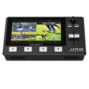 FEELWORLD L2 PLUS Mezclador de video de múltiples cámaras Switcher 5.5 "Touch PTZ Control Chroma Key Transmisión en vivo