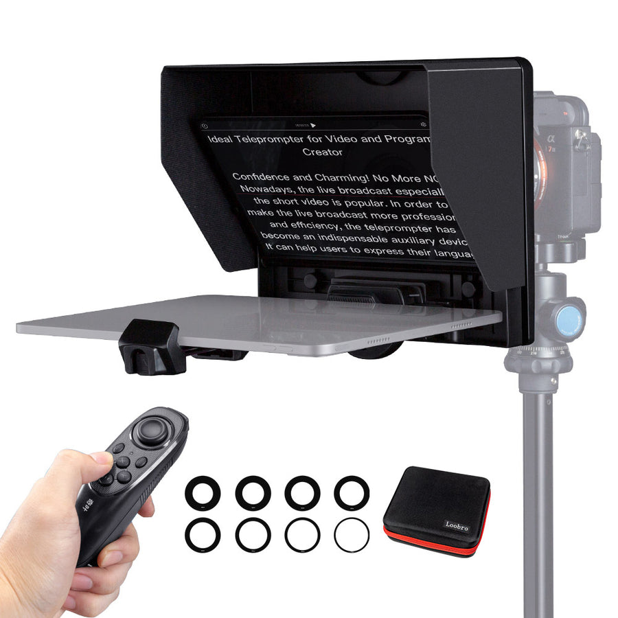 Loobro 10" Portable Foldable Teleprompter for Up to 11" Smartphone Tablet Prompter
