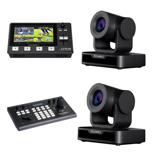 FEELWORLD KBC10 PTZ-controller en L2 Plus-videoschakelaar en 2 USB10X PTZ-camerabundelset