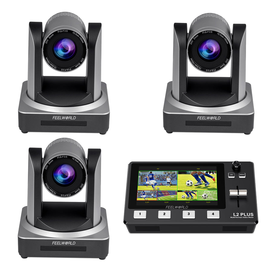 FEELWORLD L2 PLUS Video Swicther and 3 POE20X PTZ Camera Bundle Set