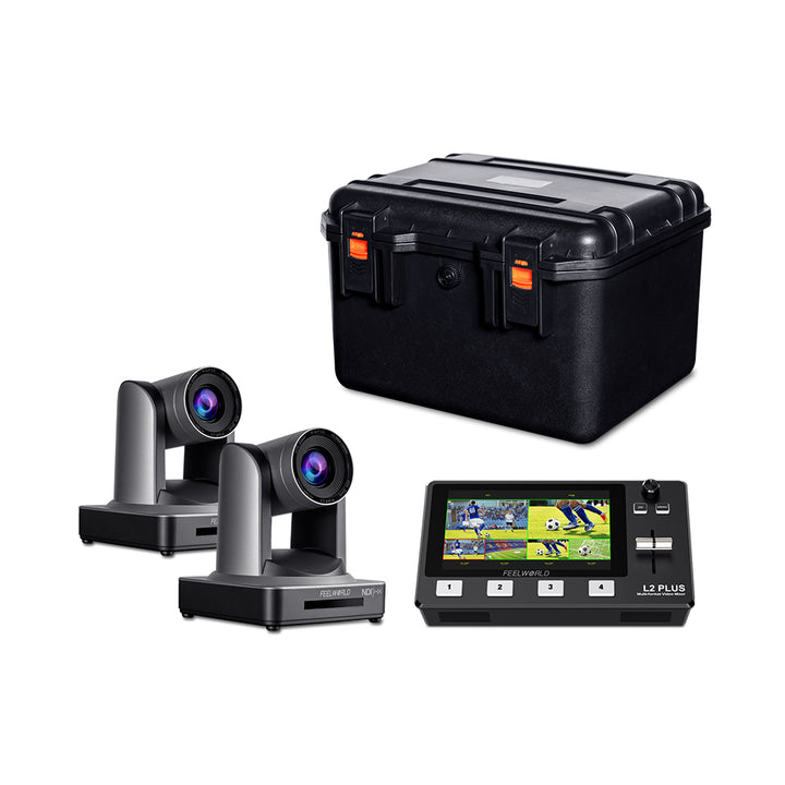FEELWORLD KBC10 PTZ Camera Controller LIVEPRO L1 V1 Video Switcher POE20X PTZ Camera Carry-on Combination Set