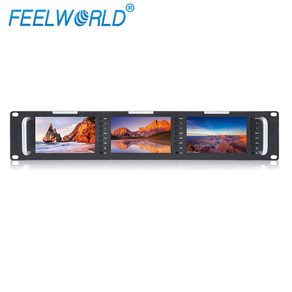 FEELWORLD T51 Supporto per rack LCD triplo da 5 pollici 2RU con ingresso e uscita AV SDI HDMI Monitor di trasmissione