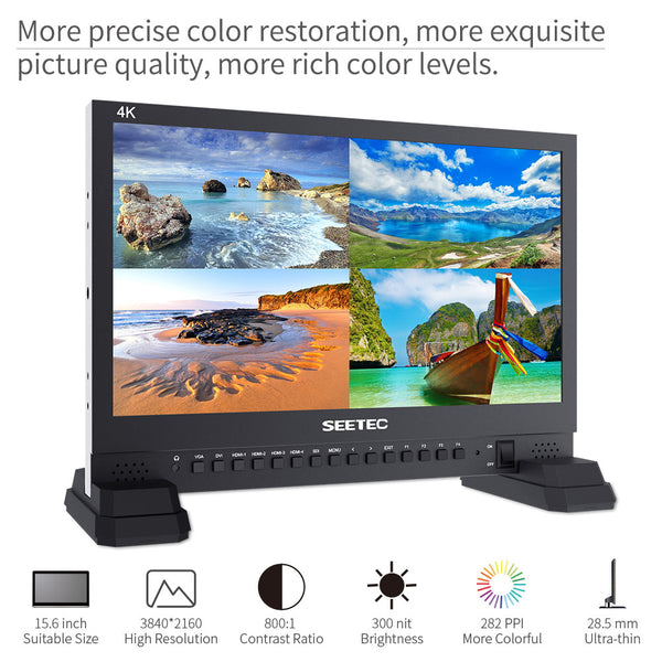 SEETEC 4K156-9HSD 15.6 tommer 4K 3840x2160 Director Broadcast Monitor SDI 4 HDMI Input Quad Display
