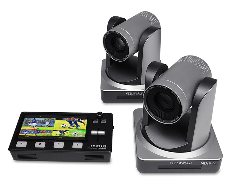 FEELWORLD KBC10 PTZ Camera Controller LIVEPRO L1 V1 Video Switcher NDI20X PTZ Camera Carry-on Combination Set