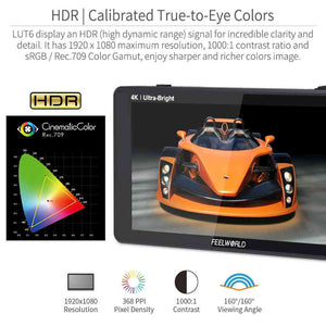 FEELWORLD LUT6S 6 Inch 2600nits HDR / 3D LUT Touch Screen DSLR Camera Field Monitor 3G-SDI 4K HDMI