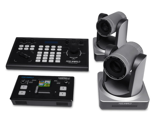 FEELWORLD KBC10 PTZ kameras kontrolieris LIVEPRO L1 V1 video pārslēdzējs POE20X PTZ kameras pārnēsāšanas kombinētais komplekts