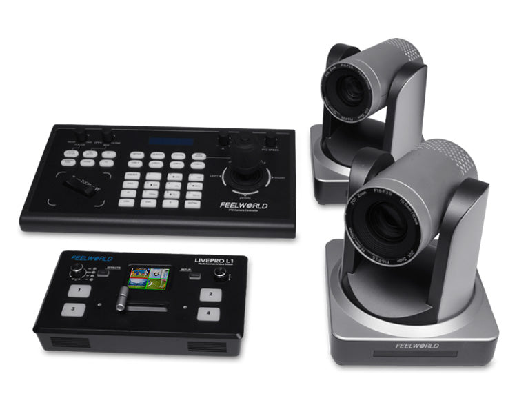 FEELWORLD KBC10 PTZ Camera Controller LIVEPRO L1 V1 Video Switcher POE20X PTZ Camera Carry-on Combination Set