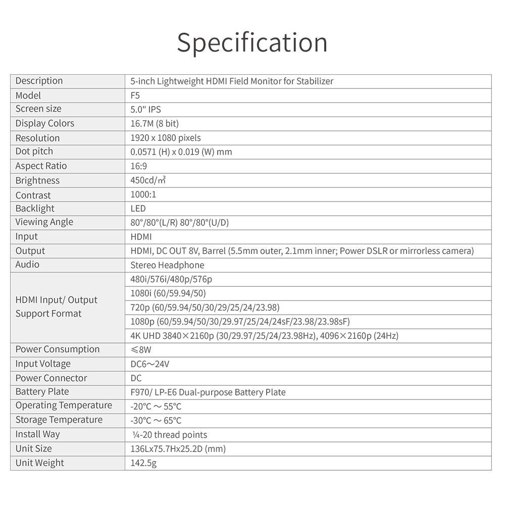 FEELWORLD F5インチ小型5KHDMIデジタル一眼レフカメラフィールド