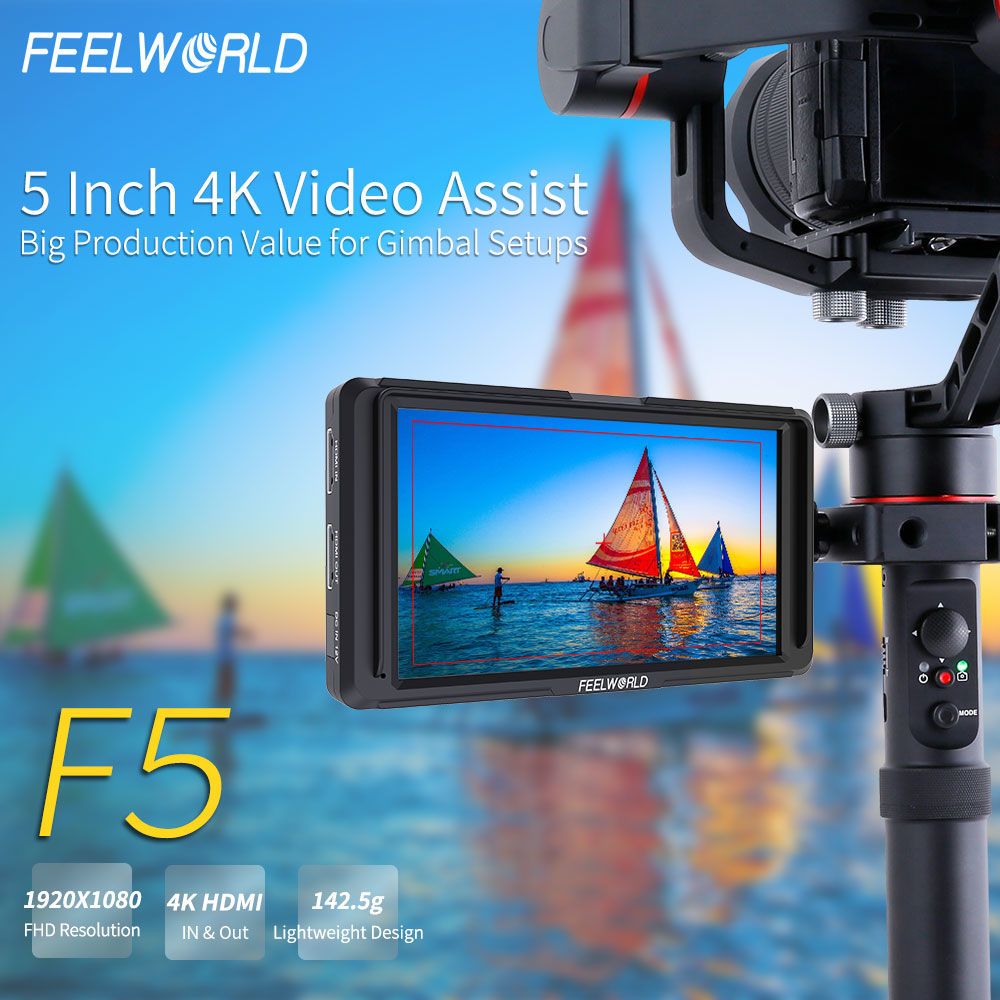割引半額Feelworld F5 Pro カメラビデオモニター 5.5インチ LEDライト付き 1920x1080 IPSフルHD 4K HDMI 信号 出力/入力 タッチスクリーン 5V その他