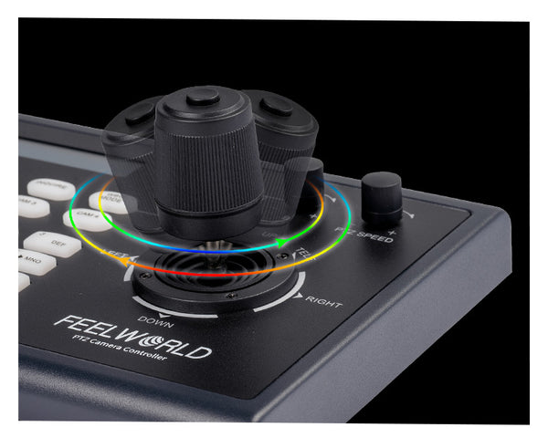 FEELWORLD KBC10 PTZ kameras kontrolieris ar kursorsviru un tastatūras vadības LCD displeju atbalstīts PoE