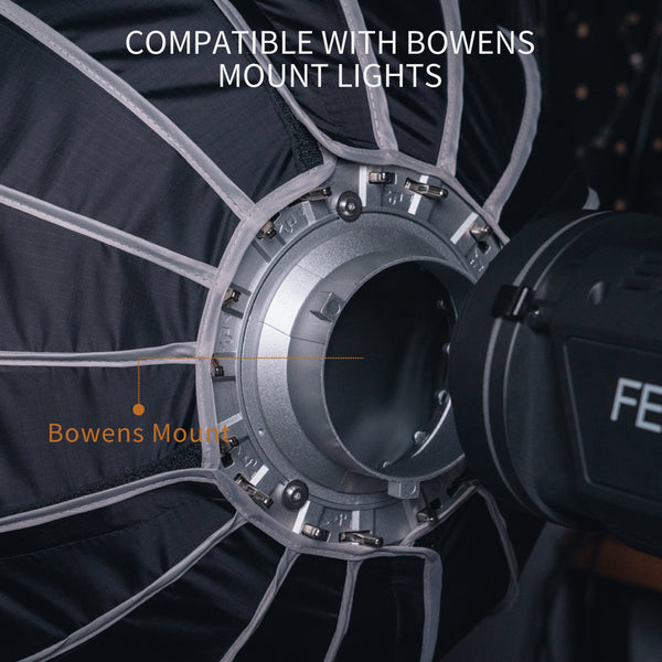 FEELWORLD FSP60 便携式深抛物线柔光箱，60 厘米 23.6 英寸，适用于 Bowens 安装视频演播室灯