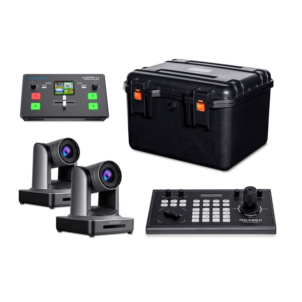 FEELWORLD KBC10云台摄像机控制器LIVEPRO L1 V1视频切换器NDI20X云台摄像机随身组合套装