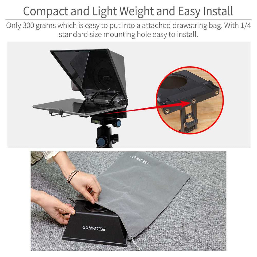 FEELWORLD TP2A Portable 8" Teleprompter supports Tablet Prompting Smartphone DSLR Shooting