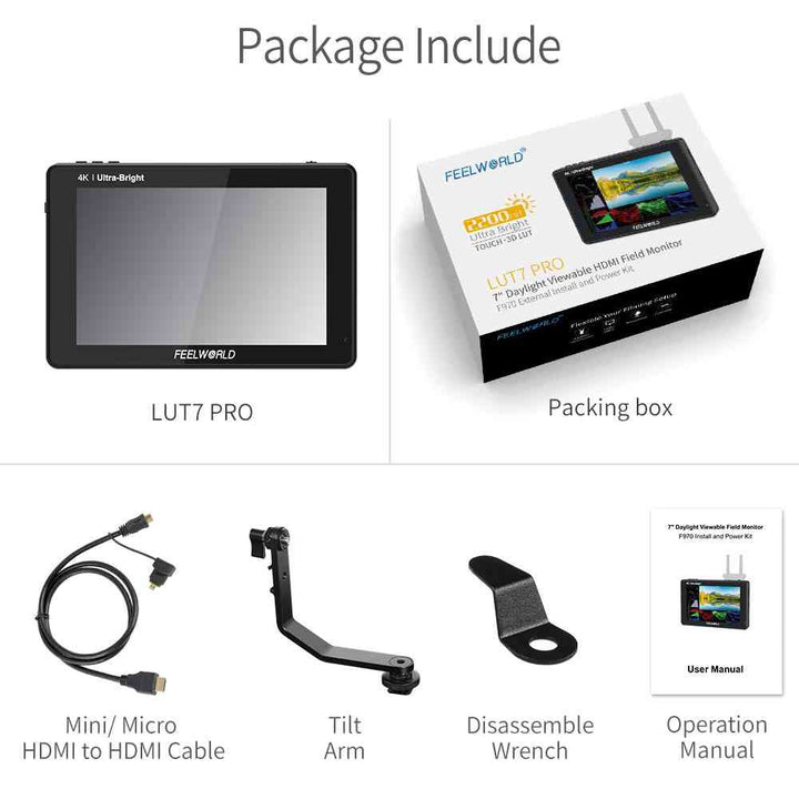 FEELWORLD LUT7 PRO 7 Inch 2200nit 3DLUT Camera Monitor External Kit ...