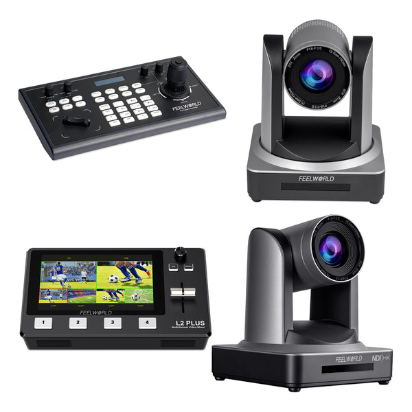 FEELWORLD KBC10 PTZ-controller en L2 Plus-videoschakelaar en POE20X PTZ-camera en NDI20X PTZ-camerabundelset
