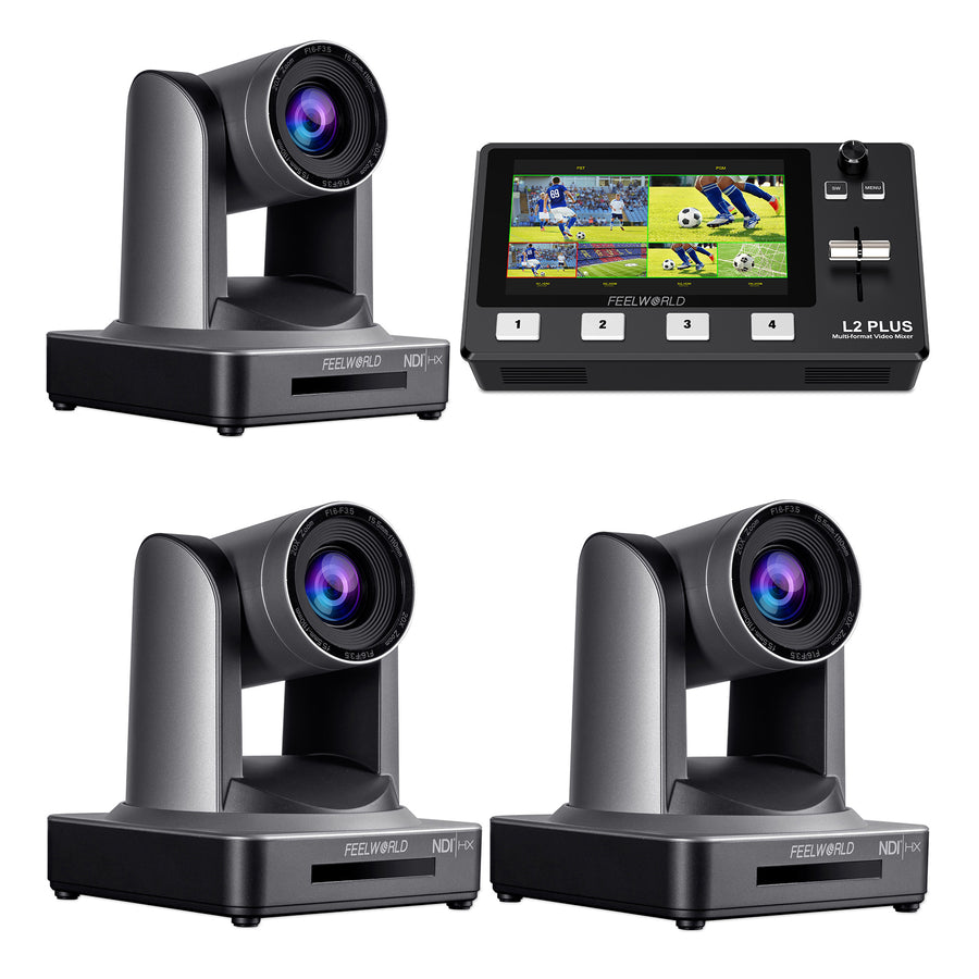 FEELWORLD L2 PLUS Video Swicther  and 3 NDI20X PTZ Camera Bundle Set
