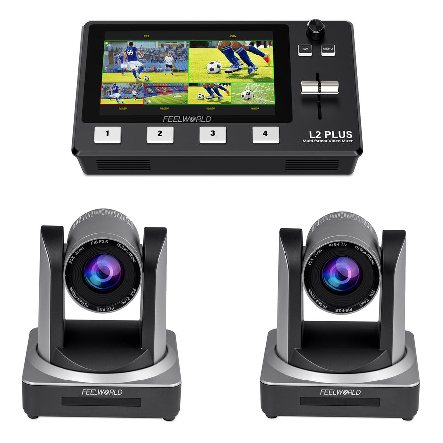 FEELWORLD L2 PLUS Video Swicther  and 2 POE20X PTZ Camera Bundle Set