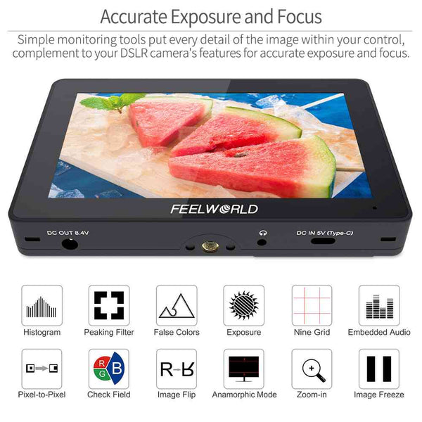 FEELWORLD F5 Pro 5.5英寸触摸屏数码单反相机现场监视器，带外部套​​件