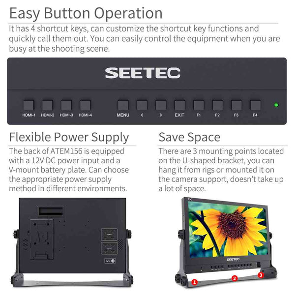 SEETEC ATEM156 15.6 tommer Live Streaming Broadcast Monitor med 4 HDMI-input