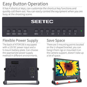 „SEETEC ATEM156“ 15.6 colių tiesioginio srauto transliacijos monitorius su 4 HDMI įvesties išvestimis
