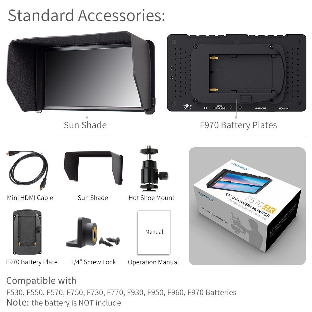 FEELWORLD F570 Inch Small 4K HDMI On Camera field Monitor full