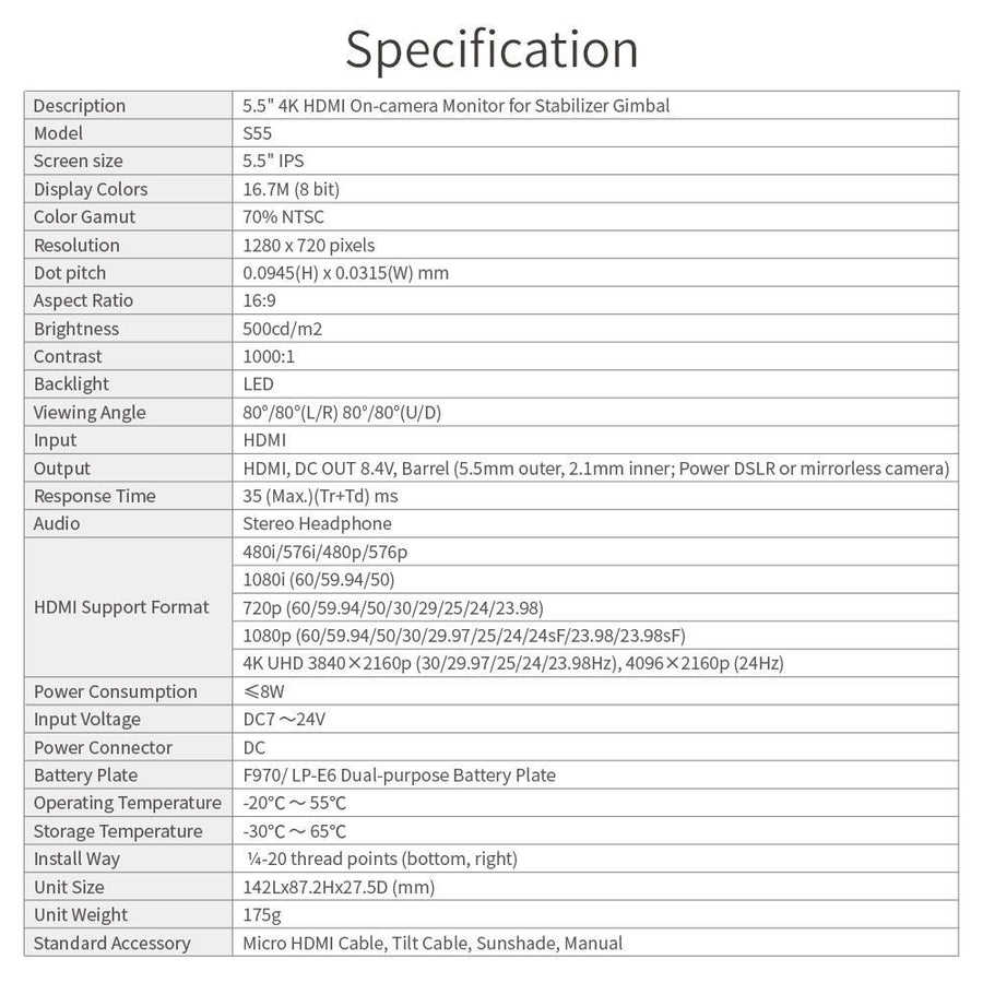FEELWORLD S55 5.5 Inch Small On Camera DSLR Monitor full HD 4K HDMI ...