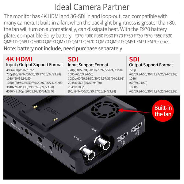 FEELWORLD LUT6S 6 дюймдік 2600 дюймдік HDR / 3D LUT сенсорлық экрандағы DSLR камера өрісінің мониторы 3G-SDI 4K HDMI