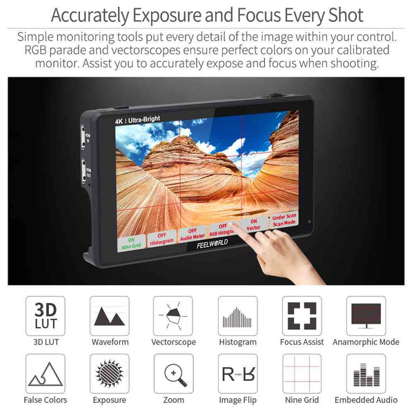 FEELWORLD LUT6 6" 2600nits HDR/3D LUT Touchscreen DSLR Camera Field Monitor with Waveform 4K HDMI