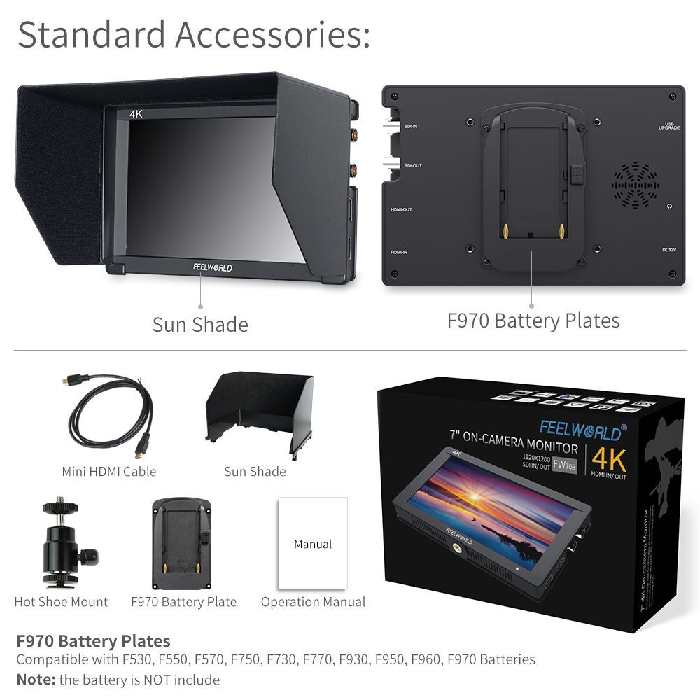 thumbnail image 2 of FEELWORLD T7 7 Inch IPS 4K HDMI Camera Field Monitor Video Assist Full HD 1920x1200 Solid 2 of 11