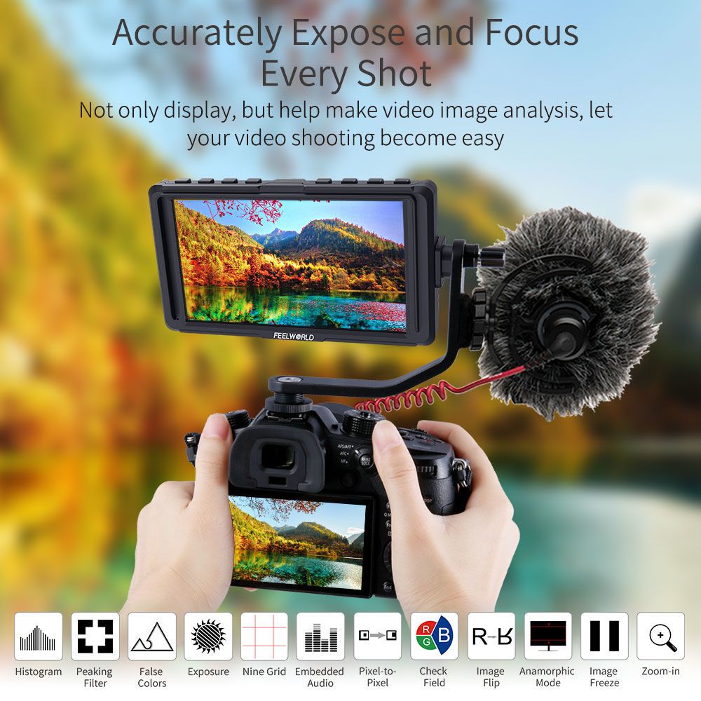 ディスプレイFeelworld F5 カメラビデオモニター 5インチ4K